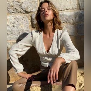 Oat + Fort blouse Long Sleeve V neck floral Blouse empire waist